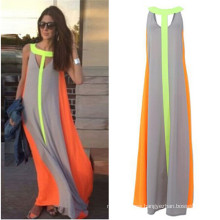 Hot Sale Summer Stitching Chiffon Maxi Fashion Dress (50566)